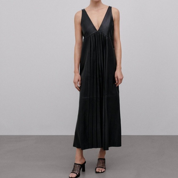 Massimo Dutti Dresses & Skirts - Massimo Dutti black sheep leather limited edition dress size S